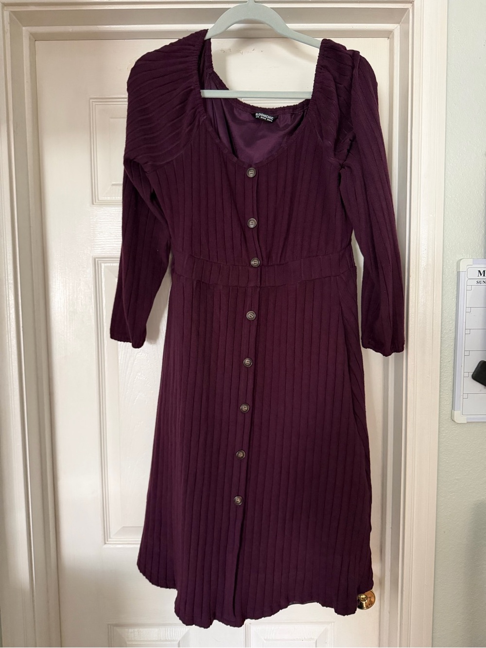 Bloomchic Women's Button-Front Ribbed Dress in Deep Plum
